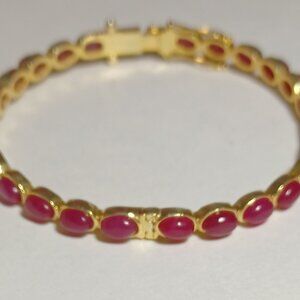Vintage Sterling Silver 14 kt Gold Plated Ruby Bracelet